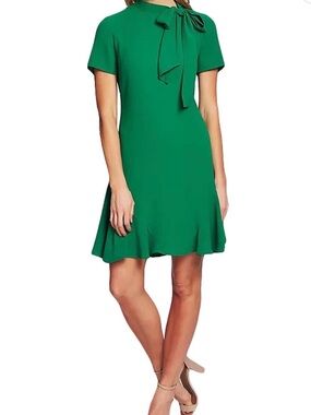 CeCe Emerald Green Tie-Neck Short Sleeve Mini Dress- Size 4